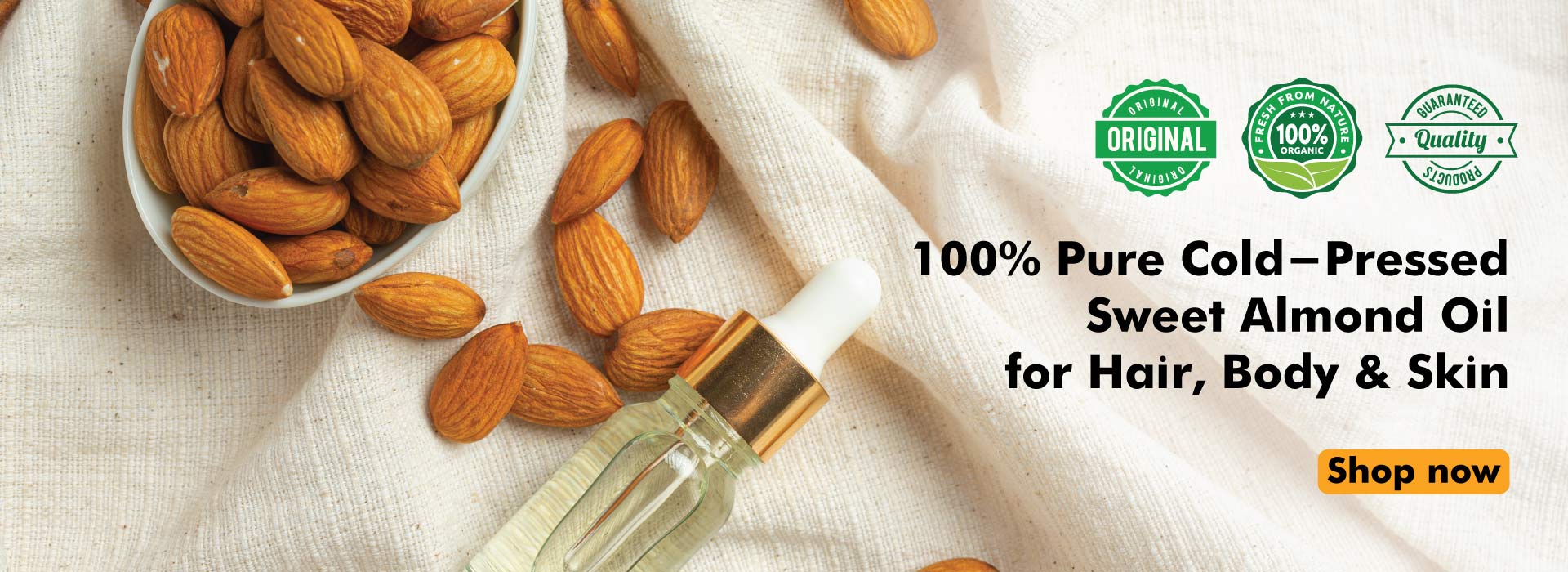 100% Pure Cold-Pressed Sweet Almond Oil for Hair, Body & Skin